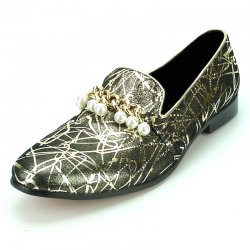 Fiesso Gold Genuine Leather Shoes With Bracelet FI7215.