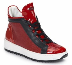 Mauri Ladies ''Dora Riparia'' 6178 Red Genuine Baby Crocodile / Calf / Patent Leather High Top Sneakers.
