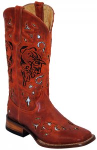 Ferrini Ladies 83093-02 Cognac Genuine Leather Cowgirl Boots