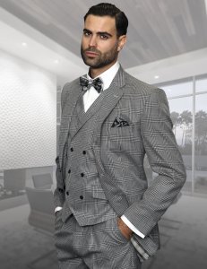 Statement Confidence Grey / Black Plaid Super 150's Wool Vested Suit TZ-925