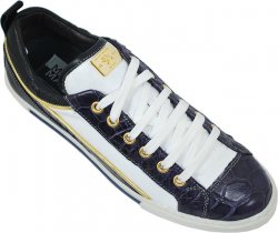 Matteo & Massimo "NN60" Navy Blue / Violet / White With Metallic Gold Pipping Genuine Alligator / Nappa Leather Sneakers