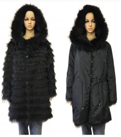 Winter Fur Ladies Blue Reversible And Removable Fox Fur To Fabric Parka G02.