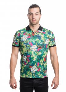 V.I.P. Multi Green / Black Floral Short Sleeve Polo Shirt VPK20-28