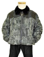 G-Gator Genuine Alligator / Persian Shearling Lamb Wool Jacket With Mink Fur Collar - front view