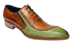 Duca Di Matiste "Ferrara" Olive / Cognac Genuine Calfskin / Anaconda Print Lace up Oxford Shoes.