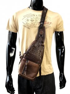 G-Gator Genuine Genuine Leather Sling Crossbody Bag With Alligator Trimming.