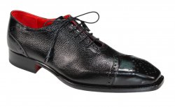 Emilio Franco "Bosco" Black Genuine Italian Deerskin Leather Lace-Up Dress Shoes.