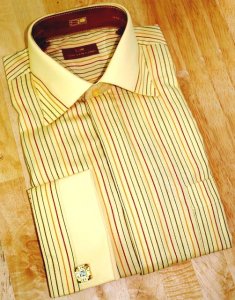 Steven Land Yellow with Rust/Brown Pinstripes 100% Cotton Shirt