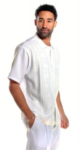 Silversilk White Hand Woven Greek Design Short Sleeve Knitted Outfit 3125