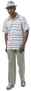 Montique Olive / White Micro Plaid Short Sleeve Outfit 2023.