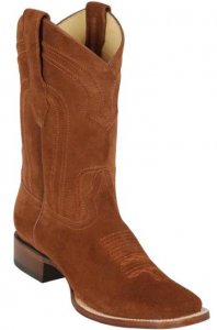 Los Altos Cognac Genuine Suede Wide Square Toe Cowboy Boots 8226603