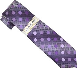 Stacy Adams Collection SA064 Black / Purple / Lavender Polka Dots Design 100% Woven Silk Necktie/Hanky Set