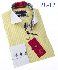 Axxess Yellow / White Stripes 100% Cotton Modern Fit Dress Shirt 28-12.