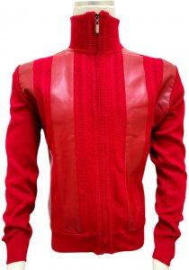 Bagazio Red PU Leather / Knitted Zip-Up Sweater BM2261