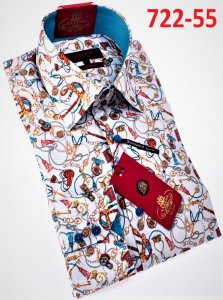 Axxess Multicolor Medusa Design Cotton Modern Fit Dress Shirt With Button Cuff 722-55.