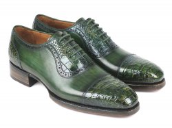 Paul Parkman 845 Green Genuine Crocodile / Calfskin Cap Toe Oxfords Shoes.