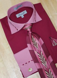 Fratello Wine/Mauve/Dash Design Shirt/Tie/Hanky Set DS3721P2