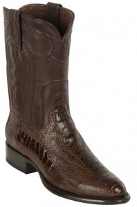 Los Altos Brown Genuine Ostrich Leg Round Roper Toe Cowboy Boots 690507