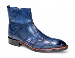 Emilio Franco "Lucio" Navy Genuine Italian Croco/Tejus/Snake Print Leather Ankle Boots.