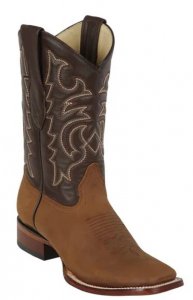 Los Altos Brown Genuine Crazy Wide Square Toe Cowboy Boots 8226207