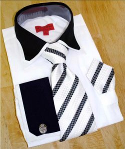 Jean Paul White/Black Shirt/Tie/Hanky Set JPS-20