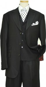 Extrema Black Shadow Pinstripes Super 120's Wool Vested Suit S3618 / 39