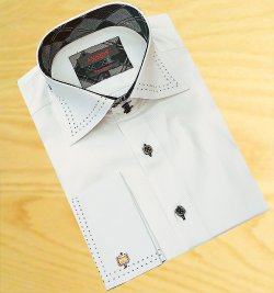 Axxess White With Black Double Handpick Stitching 100% Cotton Dress Shirt 02-215