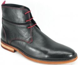 Carrucci Black Genuine Leather Red Stitched Chukka Boots KB735-11N