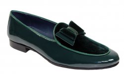 Duca Di Matiste "Amalfi" Green Genuine Velvet / Patent Leather Matching Bow Tie Loafer Shoes.