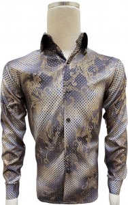 Pronti Grey Combo / Gold Metallic Multi-Pattern Long Sleeve Shirt S6613
