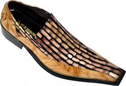 Fiesso Camel/Black Square Toe Geometric Design Leather Shoes - FI6049