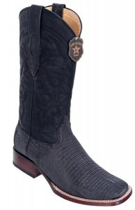 Los Altos Sanded Black Genuine Teju Lizard Wide Square Toe Cowboy Boots 8220774