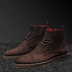 Tayno "Sahara" Coffee Brown Python Embossed Vegan Suede Lace-Up Boots