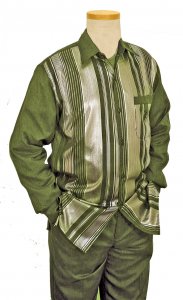 Pronti Olive Green / Metallic Gold Stripe Design Long Sleeve Outfit SP61641
