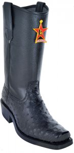 Los Altos Black All-Over Genuine Ostrich Leather Sole Biker Boots 55C0305