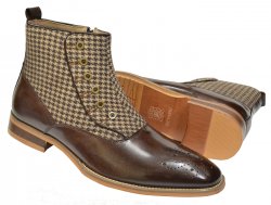 Giovanni "Kendrick" Brown / Beige Tweed Fabric / Calfskin Ankle Spat Boots