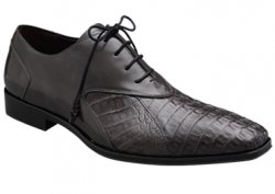 Mezlan "Bergen" Grey Genuine Crocodile / Hi-Shine Calfskin Shoes