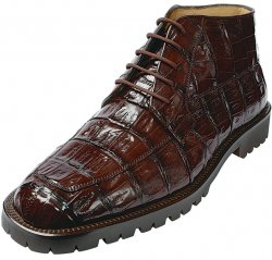 Belvedere "Ugo" Brown All-Over Genuine Hornback Crocodile Ankle Boots # 10634