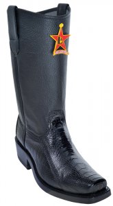Los Altos Black Genuine All-Over Ostrich Leg Leather Sole Biker Boots 55C0505