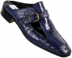 Mauri "4488" Iris Blue Genuine Ostrich / Ostrich Leg Half Shoes
