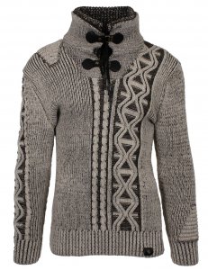 LCR Off-White / Dark Brown Half-Zip Double Collar Modern Fit Wool Blend Sweater 5610