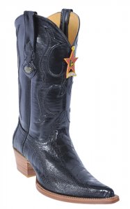 Los Altos Ladies Black Genuine Ostrich Leg 3X-Toe Cowgirl Boots 350505
