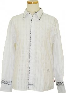 English Laundry White With Black Paisley Design Long Sleeves 100% Cotton Shirt ELW1119