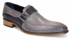 Duca Di Matiste "Sezze" Light Grey/Dark Grey Genuine Italian Calf Leather Snake Print Monk Strap Dress Shoes.