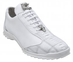Belvedere "Paulo" White Genuine Ostrich / Soft Calf Casual Sneakers 40486.