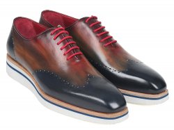 Paul Parkman "187-MIX-NVY" Multicolor Genuine Leather Wingtip Oxfords Oxfords Shoes.