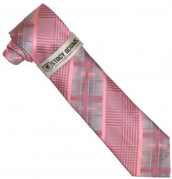 Stacy Adams Pink / Grey / Salmon Multi Pattern Silk Necktie / Hanky Set SA215