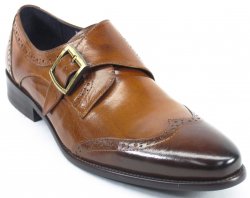 Carrucci Brown Genuine Calf Leather Wingtip Monk Strap Loafer Shoes KS099-710