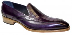 Duca Di Matiste "Trento" Purple Genuine Italian Calf Leather Crocodile Print Slip On Dress Shoes.