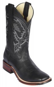 Los Altos Black Genuine Grisly Leather Wide Square Toe Cowboy Boots 8262705